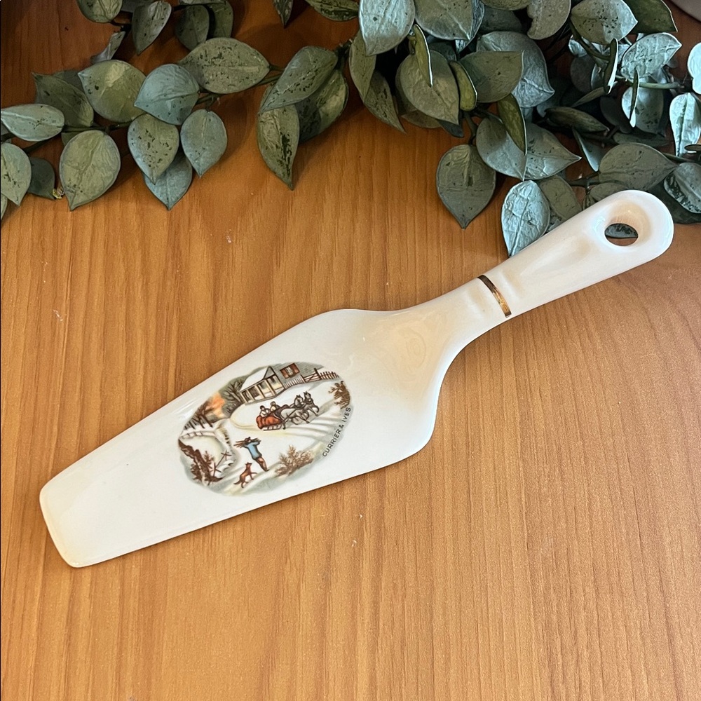 Currier & Ives Harkerwear Vintage Ceramic Cake Server Winter Design